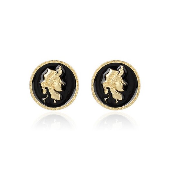 GREEK GODDESS BUTTON EARRINGS - Picture 3 of 4